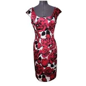 SZ6 Joseph Ribkoff Dress Red Rose Satin Print Midi